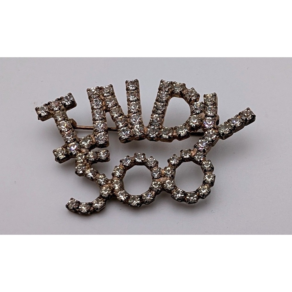 Vintage Indy 500 Rhinestone Brooch Pin Silver Tone Racing Souvenir Jewelry